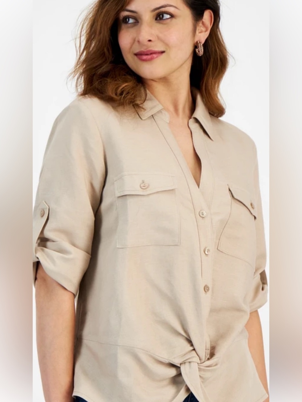 INC International Concepts Beige Utility Blouse
